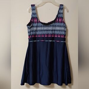 NWOT Navy Swim Dress with Pink & White Tribal Bodice Size 48